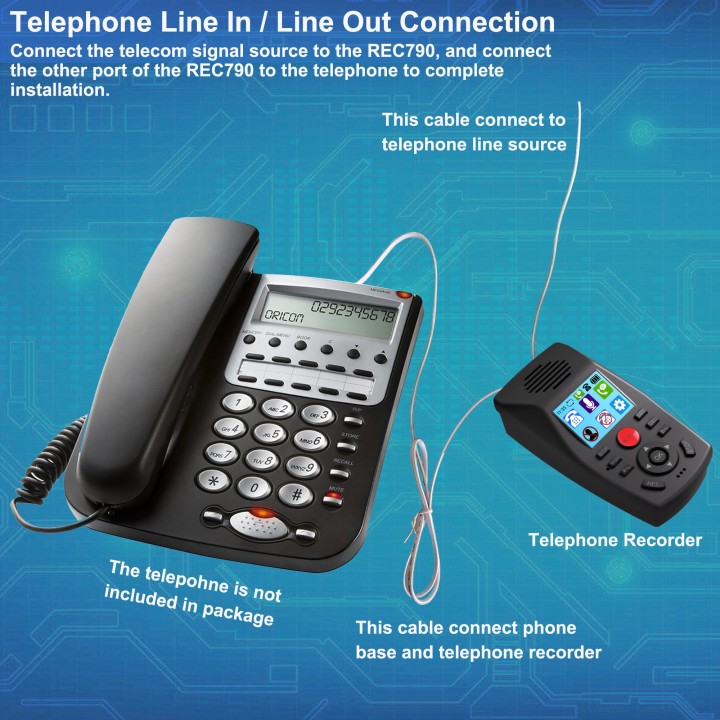 Analog Telephone Recorder with 32GB, Voicemail, Call Blocker, Do Not Disturb, and Remote Access