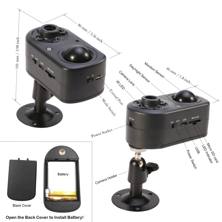EOQO 1080P Battery-Powered Security Camera | PIR Motion Detection, Color Night Vision, Solar Powered