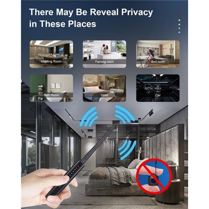 RF Detector & Hidden Camera Bug Finder – Digital Sensitivity Control, Detects Audio Bugs, WiFi Cameras, GPS Trackers