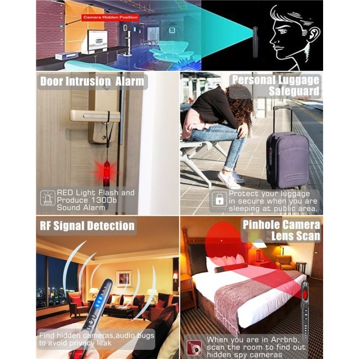 RF Detector & Hidden Camera Finder – Detect Pinhole Cameras, Audio Bugs, GPS Trackers, Luggage & Door Alarm
