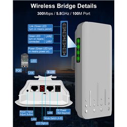 CPE320 Wireless Bridge,5.8GHz 100M Outdoor CPE,Point to Point Access PTP/PTMP Plug & Play Long Range WiFi Extender