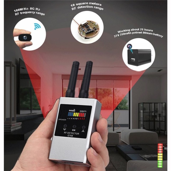 G768W Anti Spy Detector - Hidden Camera, GPS Tracker, RF Signal, and Radiation Detection Device