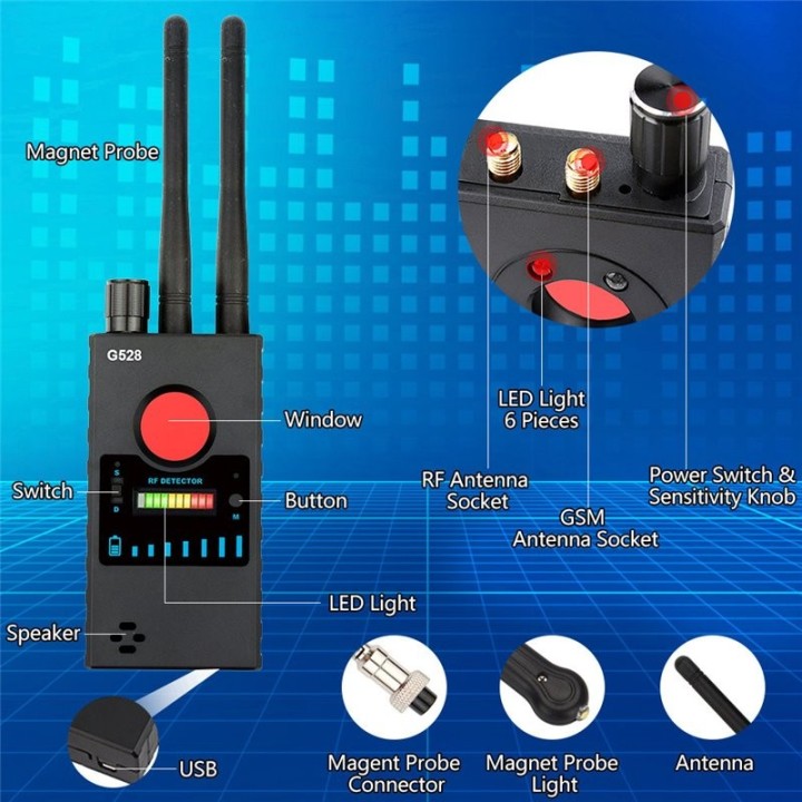 Multi-Function Hidden Camera & Spy Detector | GPS Tracker, RF Signal Scanner, Infrared Lens & Magnetic Field Detection