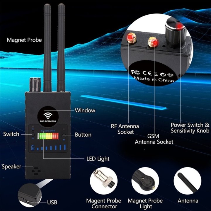 Multi-functional Anti-Spy Detector – Hidden Camera, GPS Tracker, RF Signal Scanner, WiFi Detection
