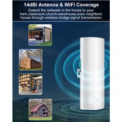 CPE520 Wireless Bridge,5.8G Outdoor Point to Point Access PTMP WiFi PTP Network 14DBi High-Gain Antenna 24V PoE Power Supply