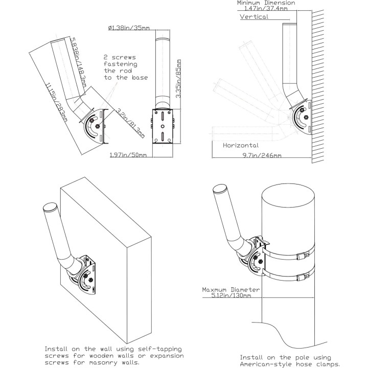 Universal 12'' Antenna Mount, Pole & Wall-Mounted Bracket for Outdoor Devices like TV Antennas, Starlink, Weather Stations