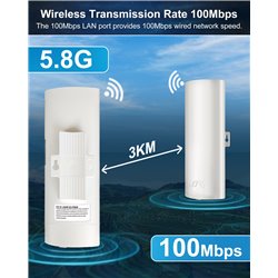 CPE520 Wireless Bridge,5.8G Outdoor Point to Point Access PTMP WiFi PTP Network 14DBi High-Gain Antenna 24V PoE Power Supply