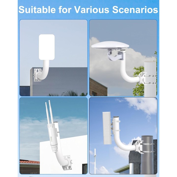 Universal Wireless Bridge Bracket Mount, 12" (H) - Φ1.38 Pole/Wall Mount for Outdoor Antennas, WiFi Extender, AP, CPE (4-Pack)