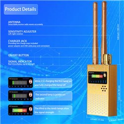 Hidden camera detector, anti espionage listener detector, RF signal scanner, WIFI camera detector,for GPS tracker detection