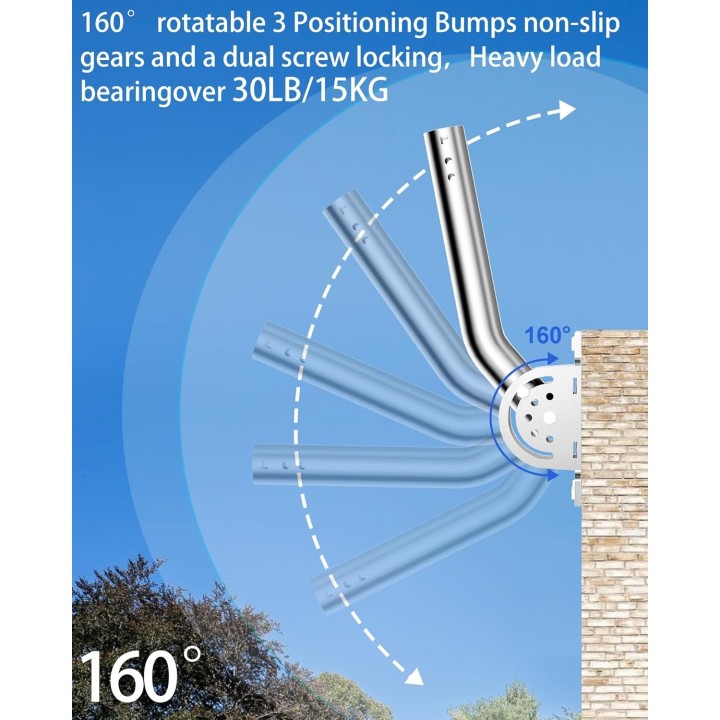 Heavy Duty Pivot Antenna Pole Mount, J-Pole Stainless Steel Mast (12", Φ1.38") for Wall, Roof, or Eave Mounting – Outdoor Device