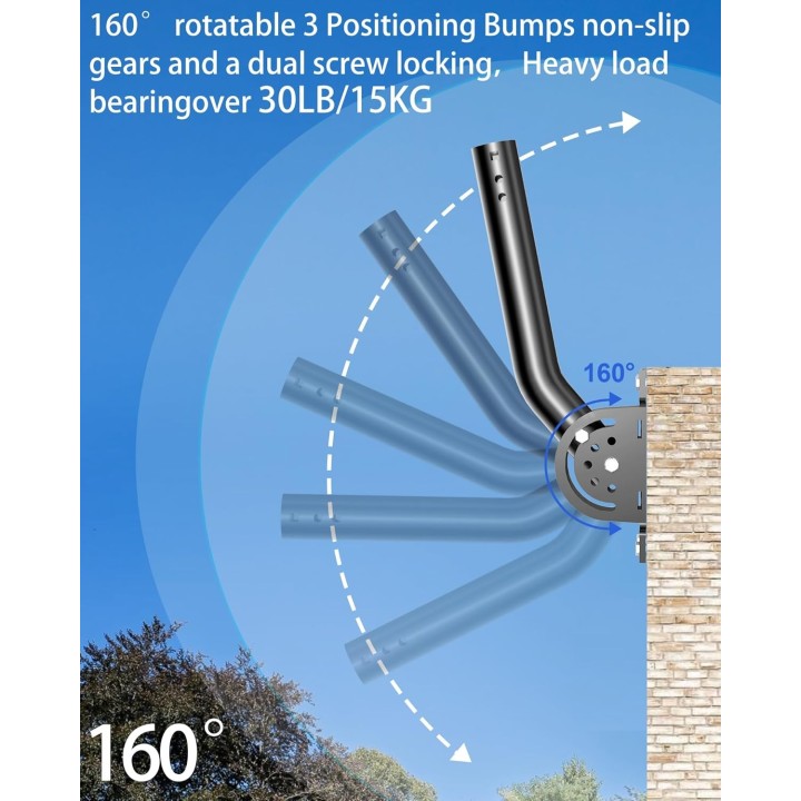 Heavy Duty Pivot Antenna Pole Mount, 12'' Stainless Steel J-Pipe Mast for Wall, Eave, Roof, and Starlink Installation