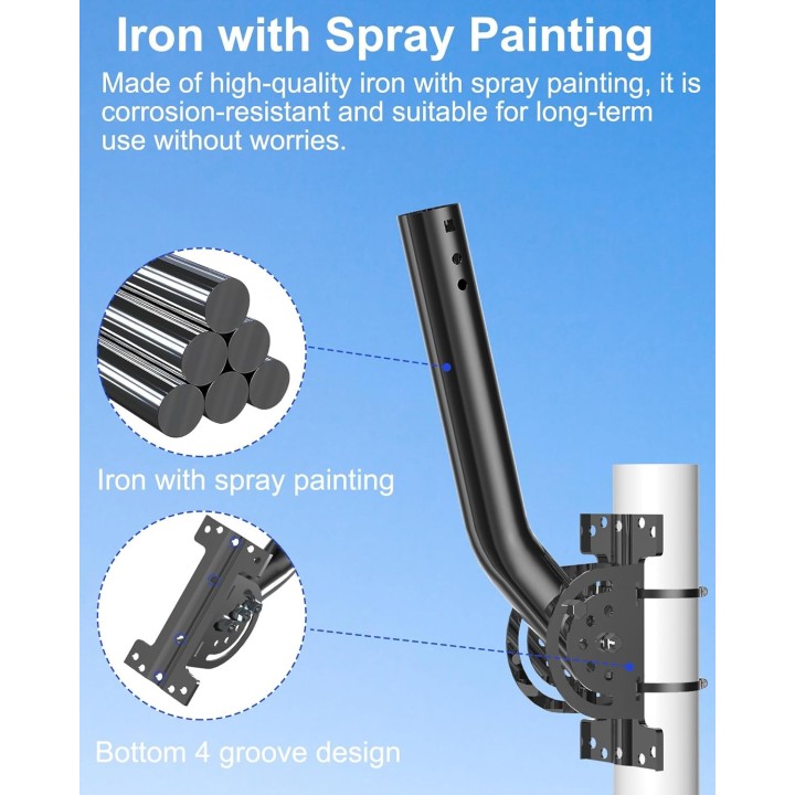 Heavy Duty Pivot Antenna Pole Mount, 12'' Stainless Steel J-Pipe Mast for Wall, Eave, Roof, and Starlink Installation