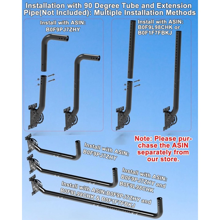 Heavy Duty Pivot Antenna Pole Mount, 12'' Stainless Steel J-Pipe Mast for Wall, Eave, Roof, and Starlink Installation
