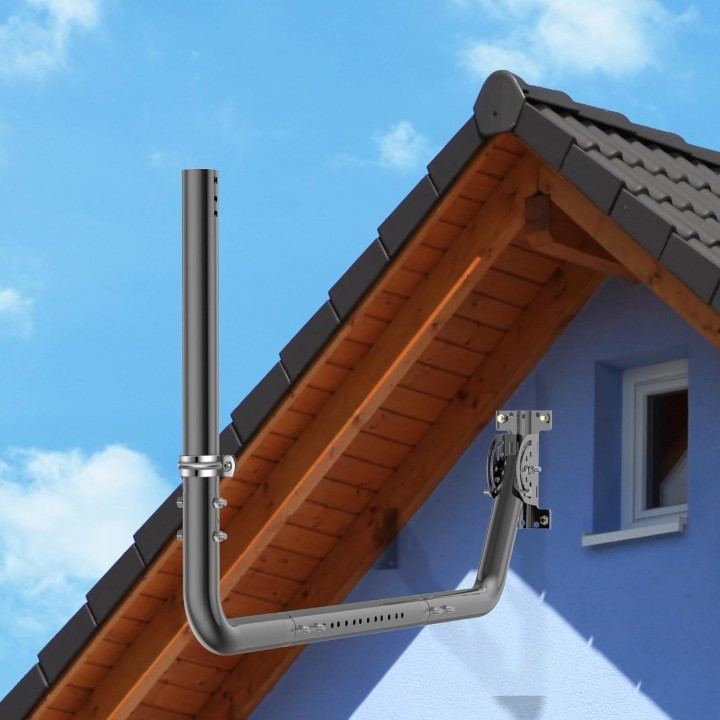 Heavy-Duty Long Wall Antenna Mount Kit with Adjustable Eave Pole, 90° Elbows, and Extension Pipe for TV, Starlink & More