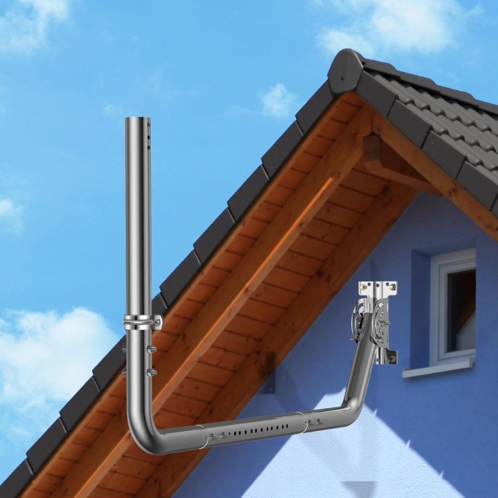 Stainless Steel Long Wall Antenna Mount Kit with Adjustable Extension Arm, 90° Elbows, for TV Antennas, Starlink, WiFi Extenders