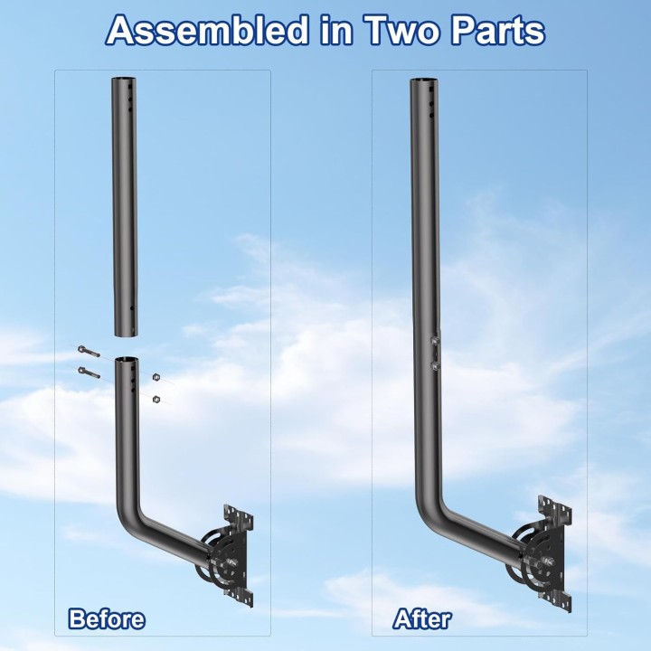 Universal Adjustable TV Antenna Pole Mount, J-Mount Solid Mast (1.38'' x 24''), Wall, Eave, Roof Mounting, Black - 2 Pack