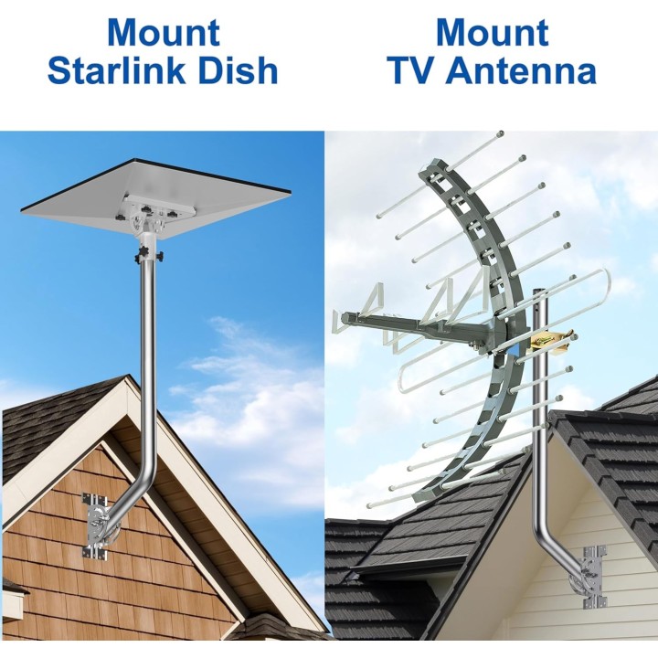 Universal Adjustable TV Antenna Pole Mount – Heavy Duty 24" J-Pipe Stainless Steel Mast for Wall, Roof & Eave (2 Pack)