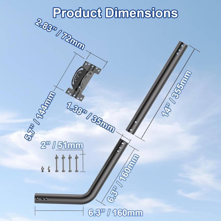 Universal Adjustable TV Antenna Pole Mount, J-Mount Mast 24" with Hardware for Long Wall, Eave, Roof Installation, Black