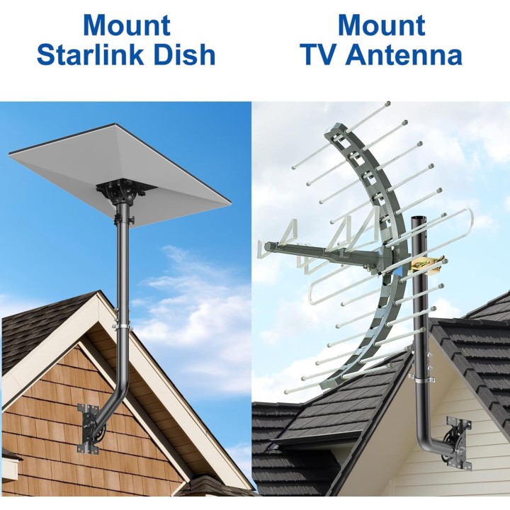 Universal Adjustable TV Antenna Pole Mount, J-Mount Mast 24" with Hardware for Long Wall, Eave, Roof Installation, Black