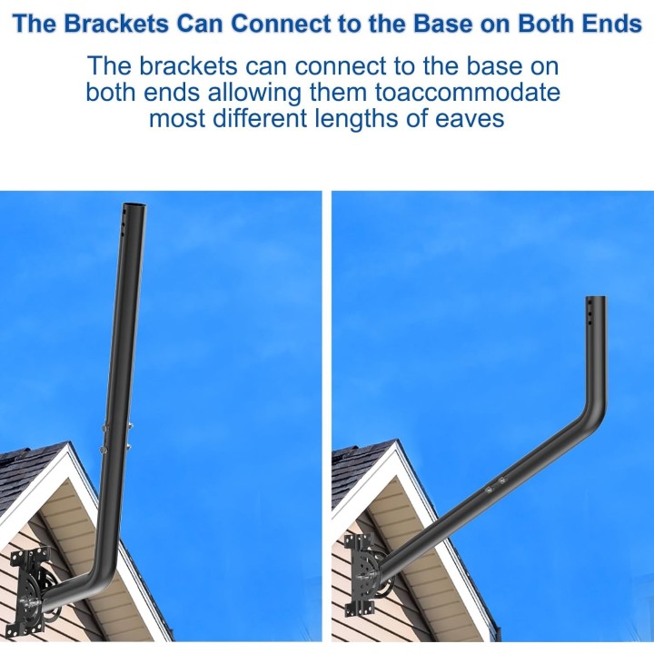 Universal Adjustable TV Antenna Pole Mount, J-Mount Mast 24" with Hardware for Long Wall, Eave, Roof Installation, Black