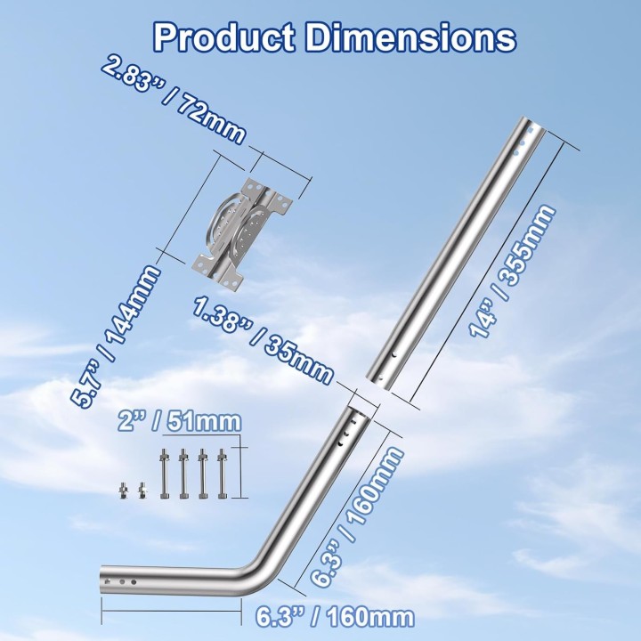 Universal Adjustable TV Antenna Pole Mount – J-Pipe Stainless Steel Mast for Outdoor Devices, 50lb Support, Adjustable Height
