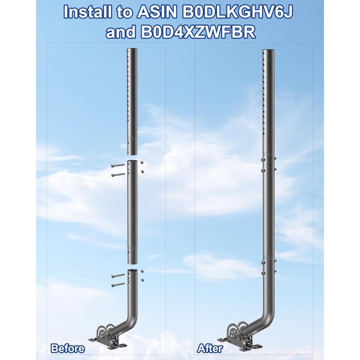 14'' Antenna Pole Mount Extension Tube with Adjustable Length, Dual-End Connectors, Compatible with EOQO Mounts, Stainless Steel