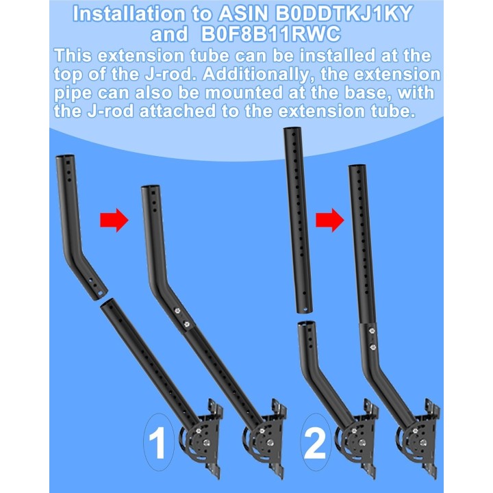 14" Antenna Pole Mount Extension Pipe - Adjustable Length, Dual-End Connectors, Iron, Compatible with EOQO Brackets, Black