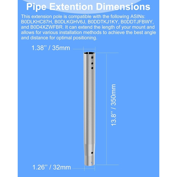 14" Stainless Steel Antenna Pole Extension with Dual Mounting Holes, Compatible with EOQO Mounts, Adjustable Length