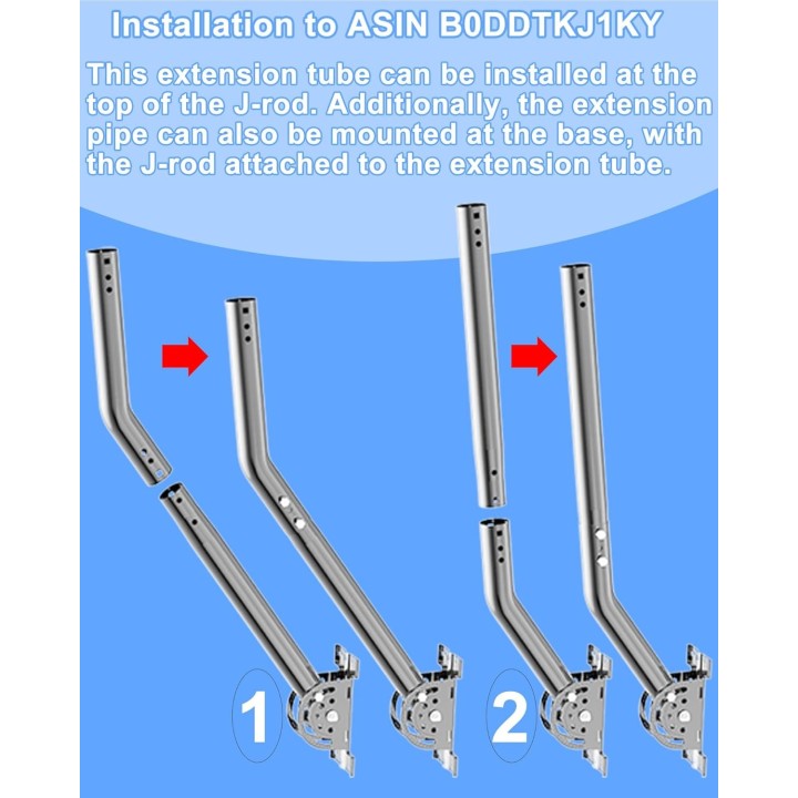 14" Stainless Steel Antenna Pole Extension with Dual Mounting Holes, Compatible with EOQO Mounts, Adjustable Length
