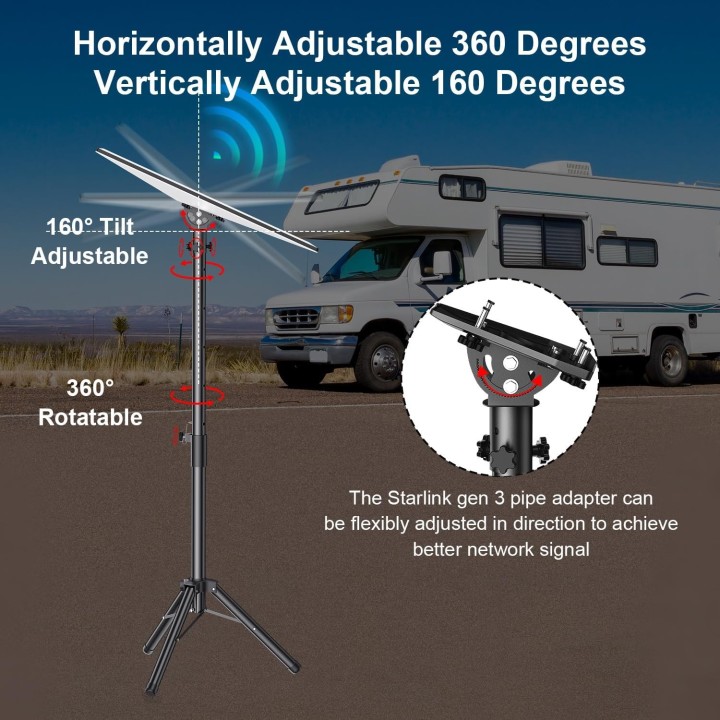 Starlink Gen 3 Tripod Mount – Adjustable Height Portable Stand for RV & Camping, with Gen 3 Adapter
