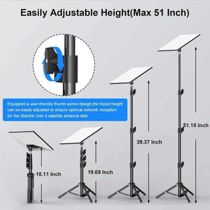 Portable Starlink Mini Tripod Mount with 3-Level Height Adjustment & 360° Tilt, Ideal for RV & Camping Travel