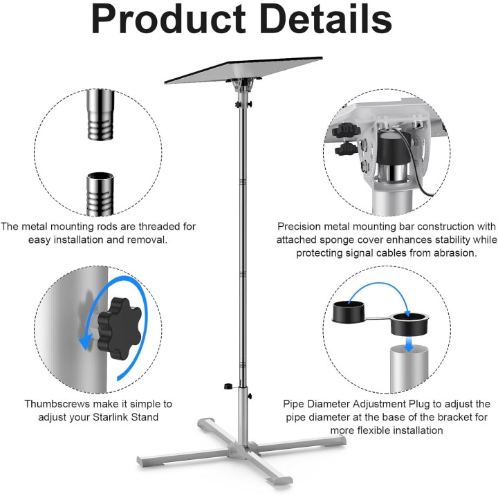 Starlink Gen 3 Tripod Mount Kit - Adjustable Height (Max 47''), Tilt Angle, Foldable 4-Leg Stand, PVC Water Bag, for V3 Dish