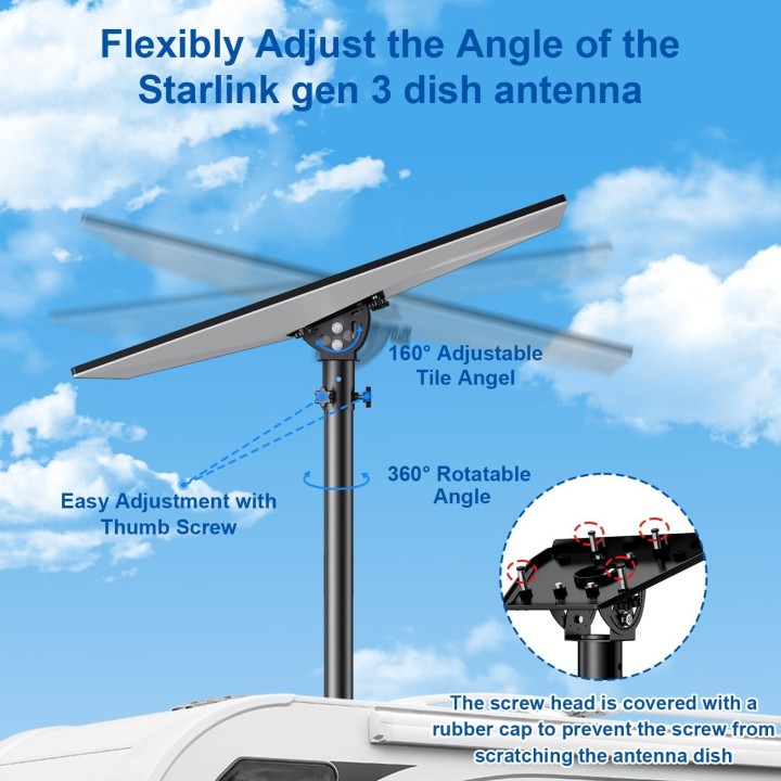 Starlink Gen 3 Pipe Adapter – Adjustable Stainless Steel Mounting Kit for Gen 3 Dish,160° Tilt, Compatible with Starlink V3 Dish