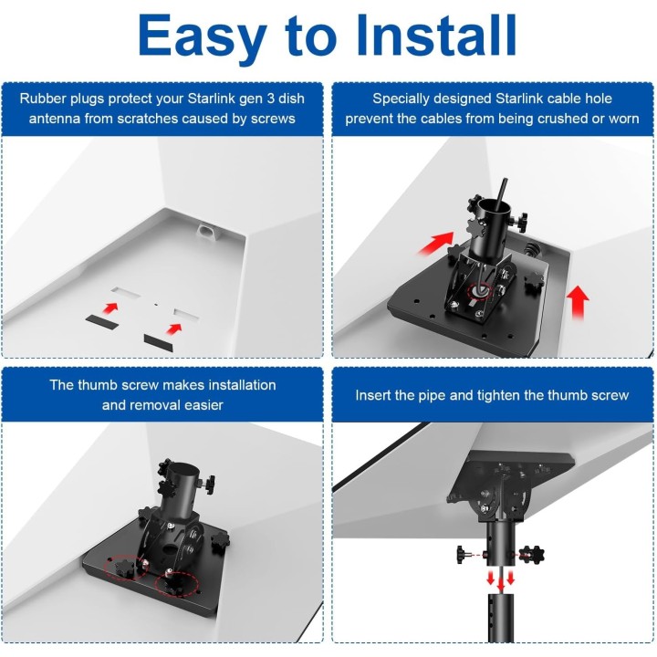 Starlink Gen 3 Pipe Adapter – Adjustable Stainless Steel Mounting Kit for Gen 3 Dish,160° Tilt, Compatible with Starlink V3 Dish