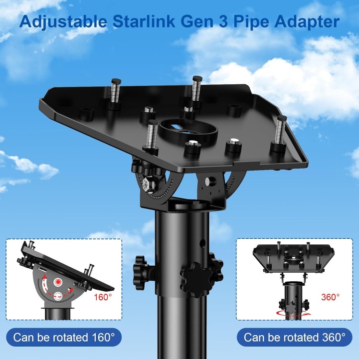 Starlink Gen 3 Mount – 160° Adjustable Pole Mount with Stainless Steel Bracket, 24" Wall Mount for Gen 3 Satellite Dish