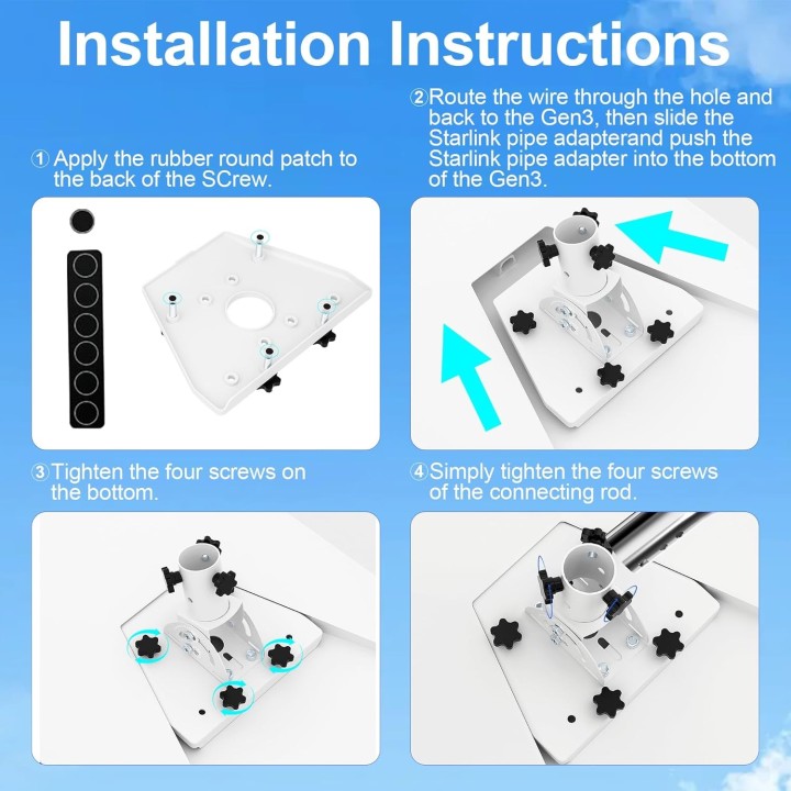 Heavy-Duty Starlink Gen 3 Mount – 360° Adjustable Wall & Roof Mount, Weatherproof, Easy Install with Pipe Adapter