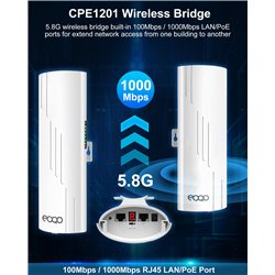 Gigabit Point to Point Wireless Bridge,5.8G 1000Mbps 1Gbps WiFi Outdoor CPE 16dBi Antenna,3KM Outdoor WiFi Access Point Extender