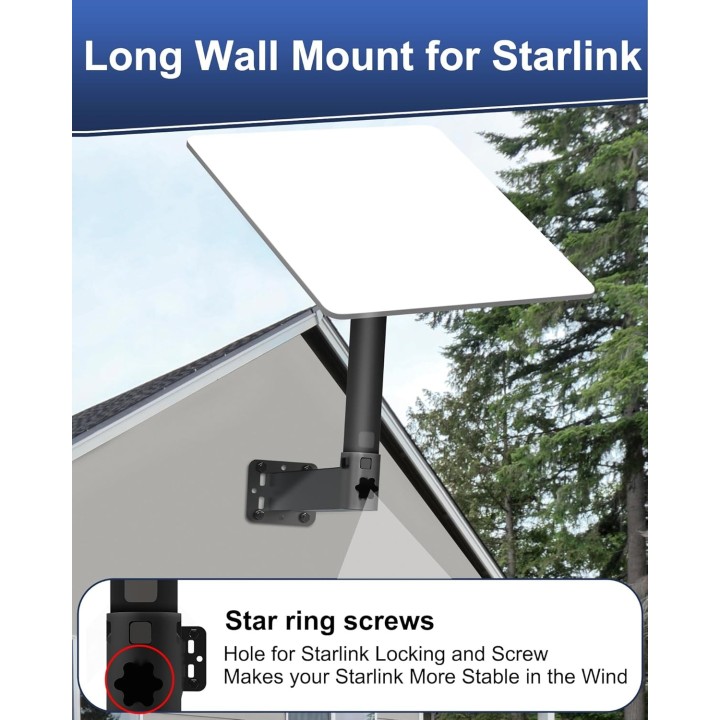 Starlink Gen 2 Long Wall Mount – Aluminum Alloy Pole Mount for Gen 2, Gen 3 & Mini Dishes, Adjustable, Weather-Resistant