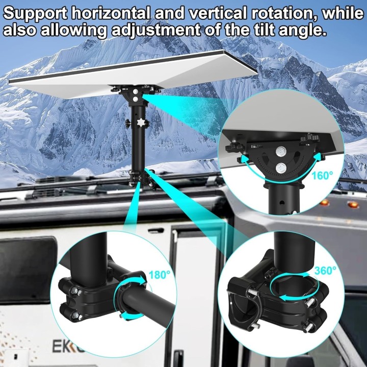 Starlink Gen 3 RV Mount, 160° Adjustable Pipe Adapter for Pole/Roof (Fits 0.9-1.1" Poles), Mount for RV Ladder, SUV, Yacht
