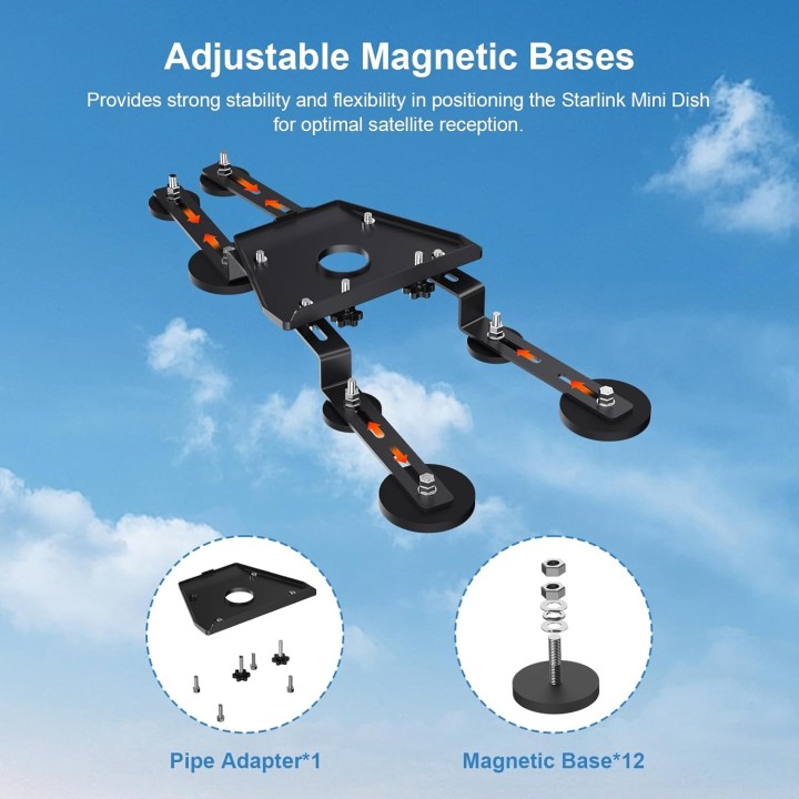 Starlink Gen 3 Magnetic Roof Mount Kit - 8 Magnetic Bases for RVs, Boats, Trucks – for Starlink Standard & Enterprise Dishes