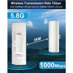 Gigabit Wireless Bridge,CPE1200 5.8G 1Gbps High Speed Point to Point WIFI Outdoor CPE 16dBi  WiFi Extender