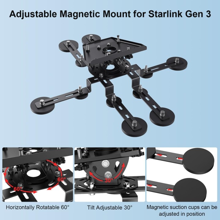 Starlink Gen 3 Magnetic Roof Mount, 376lbs Suction Power, 20° Tilt & 60° Rotation, For Starlink Standard & Enterprise Dish