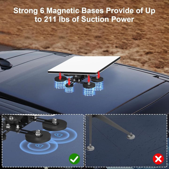 Starlink Mini Car Mount with 6 Magnetic Suction Cups & 20° Tilt Adjustment, Easy Roof Installation for RV, Car, Yacht, Truck