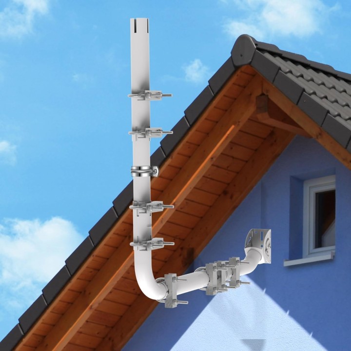 Heavy-Duty Outdoor Antenna Mount Kit with 90° Elbows, Extension Pipes, and Accessories - Ideal for TV Antennas, Starlink Dishes