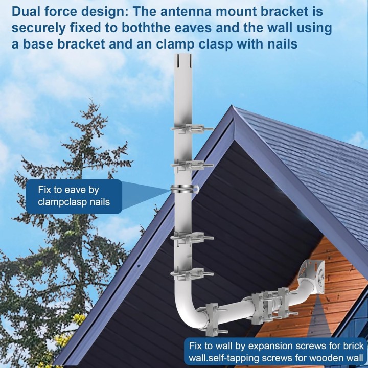 Heavy-Duty Outdoor Antenna Mount Kit with 90° Elbows, Extension Pipes, and Accessories - Ideal for TV Antennas, Starlink Dishes