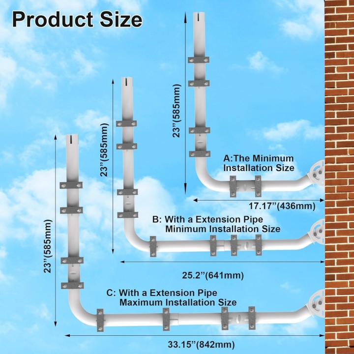 Heavy-Duty Outdoor Antenna Mount Kit with 90° Elbows, Extension Pipes, and Accessories - Ideal for TV Antennas, Starlink Dishes