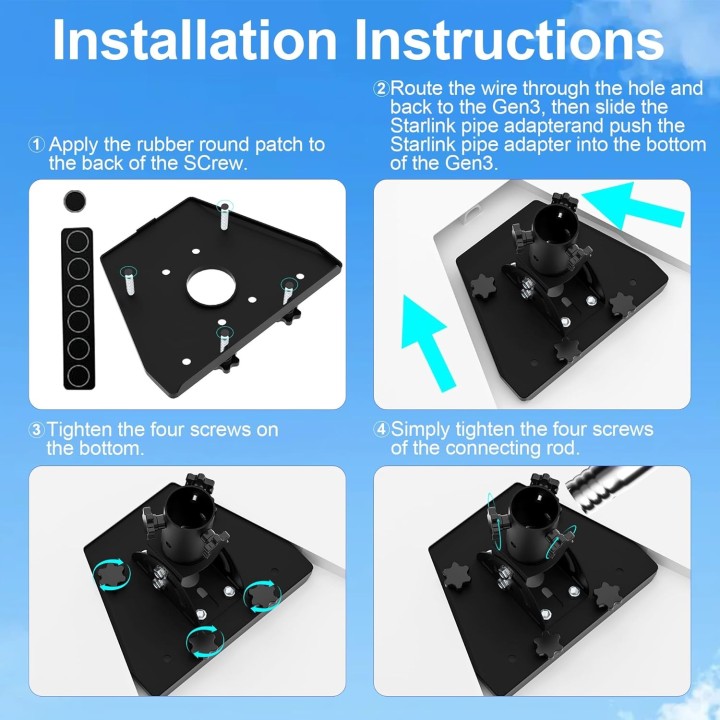 Starlink Gen 3 Ground Pole Mount - Adjustable 160° Tilt & 360° Rotation, Stainless Steel Mounting Kit, With Pipe Adapter