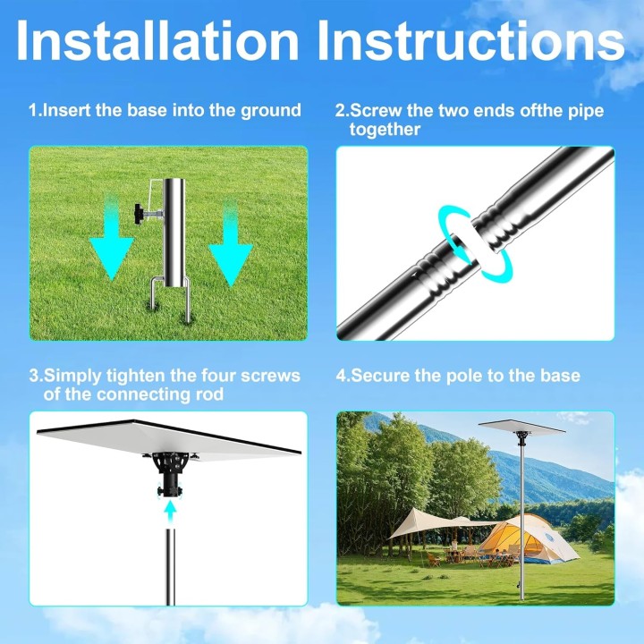 Starlink Gen 3 Ground Pole Mount - Adjustable 160° Tilt & 360° Rotation, Stainless Steel Mounting Kit, With Pipe Adapter